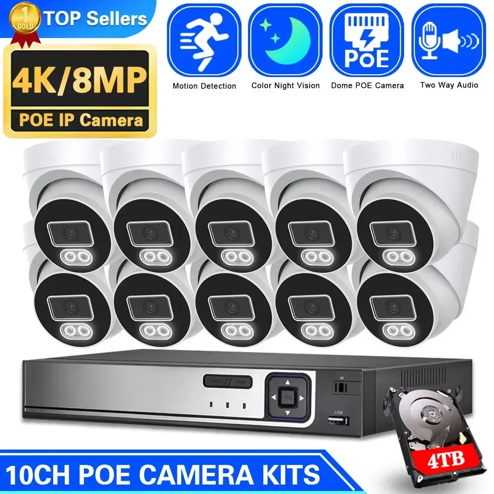 

4K PoE NVR Video Surveillance Cameras System 8CH Expand 10CH NVR Kit 2-Way Audio Out/Indoor 8MP 4K IP Camera CCTV Security Set