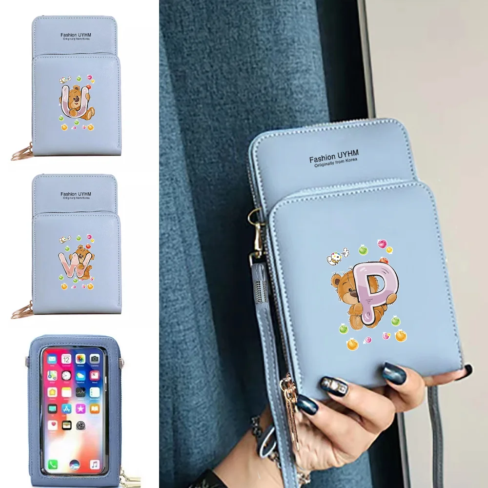 

Fashion Universal Transparent Touch Screen Mobile Phone Bag Phone Case Bear Letter Pattern Mini Wallets Coin Purse Crossbody Bag