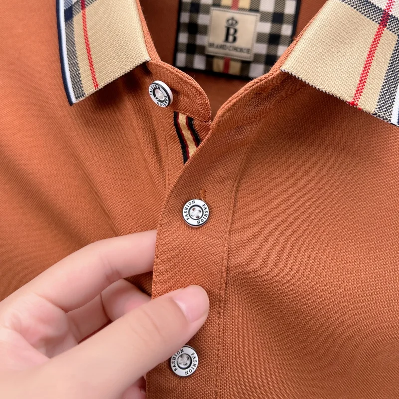Herren Herbst Neues Original Modisches Baumwoll-Print-Polohemd Knitterfreies Einfarbiges Langarm-T-Shirt Vielseitige Herrenbekleidung – Detail 3