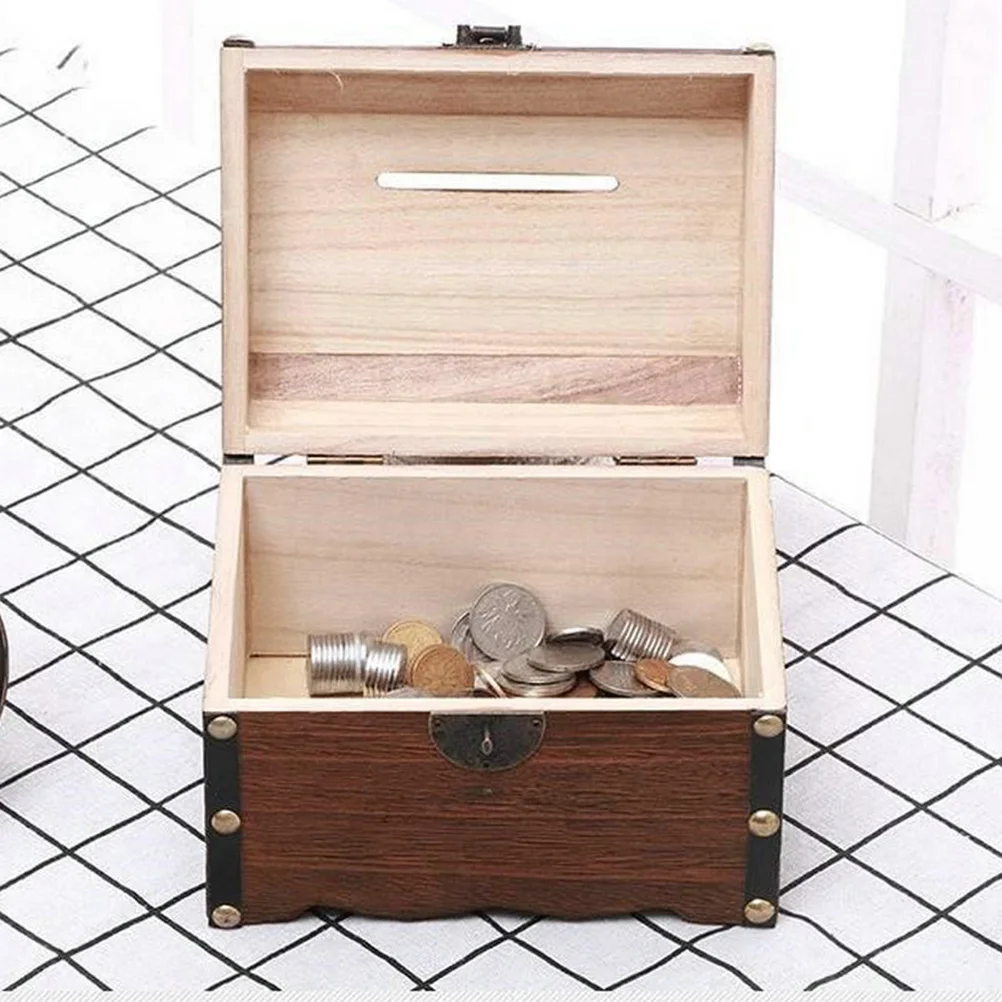 ZK20 Wooden Piggy Bank Safe Money Box Savings with Lock Wood Carving Handmade Legendary Treasure Chest