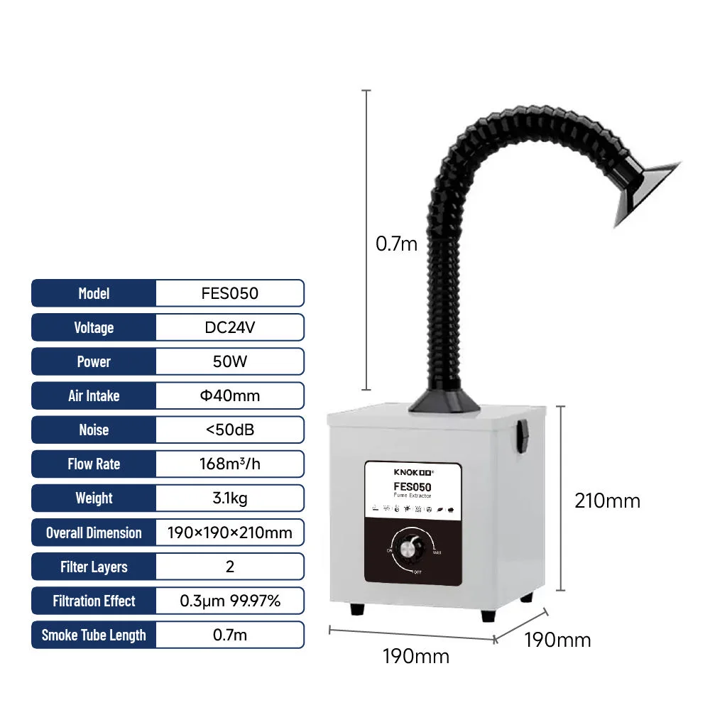 Desktop Fume Extraction 50W KNOKOO FES050 HEPA Filter Dust Collection for DIY Electronic Repair Soldering Smoke Absorber