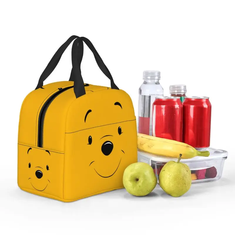 Custom Winnie The Pooh Insulated Lunch Box Cartoon Bear Portable Warm Cooler Thermal Lunch Bag Picnic Food Container Tote Bags