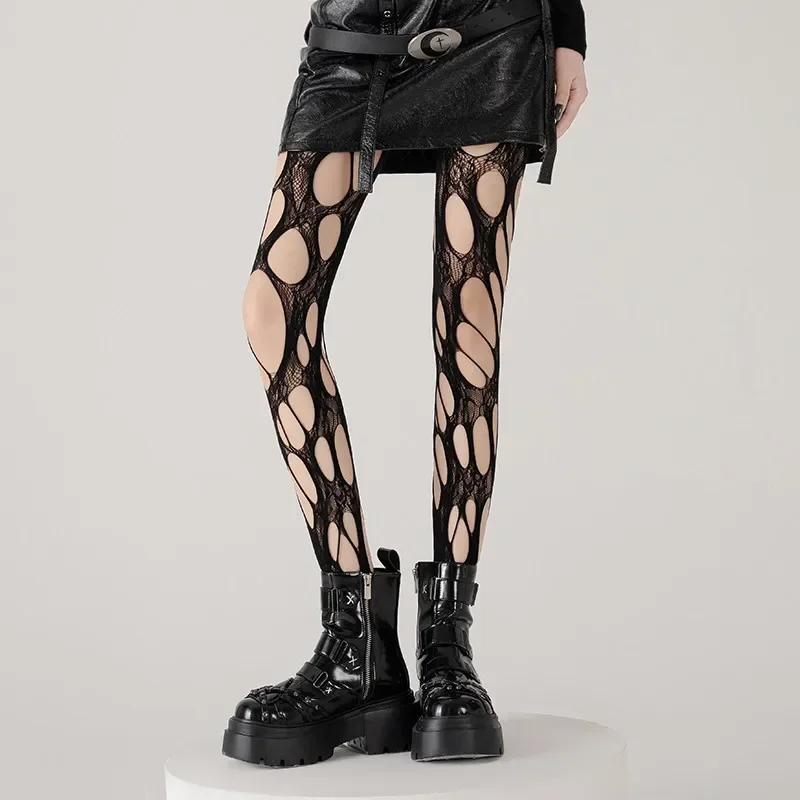 Y2k Girl Fishnet Flower Vine Pantyhose Subculture Irregular Hollow Sexy Black Tights Punk Style Jk Trendy Boot Legging for Women