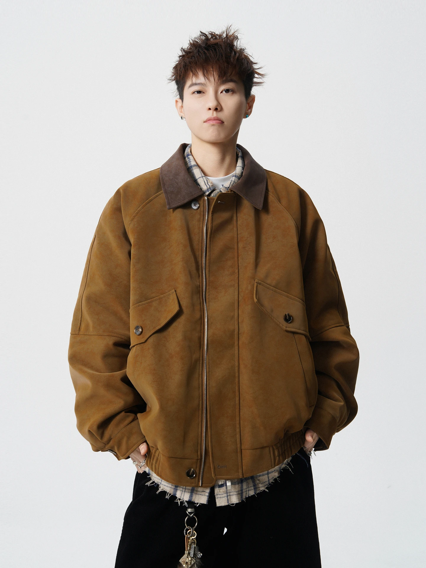 

Trendy Brand Thiened Rabbit Fur Lined Collar Cotton Jaet for Men Winter Warm Versatile Cotton Coat Youth Casual Sle Zip...