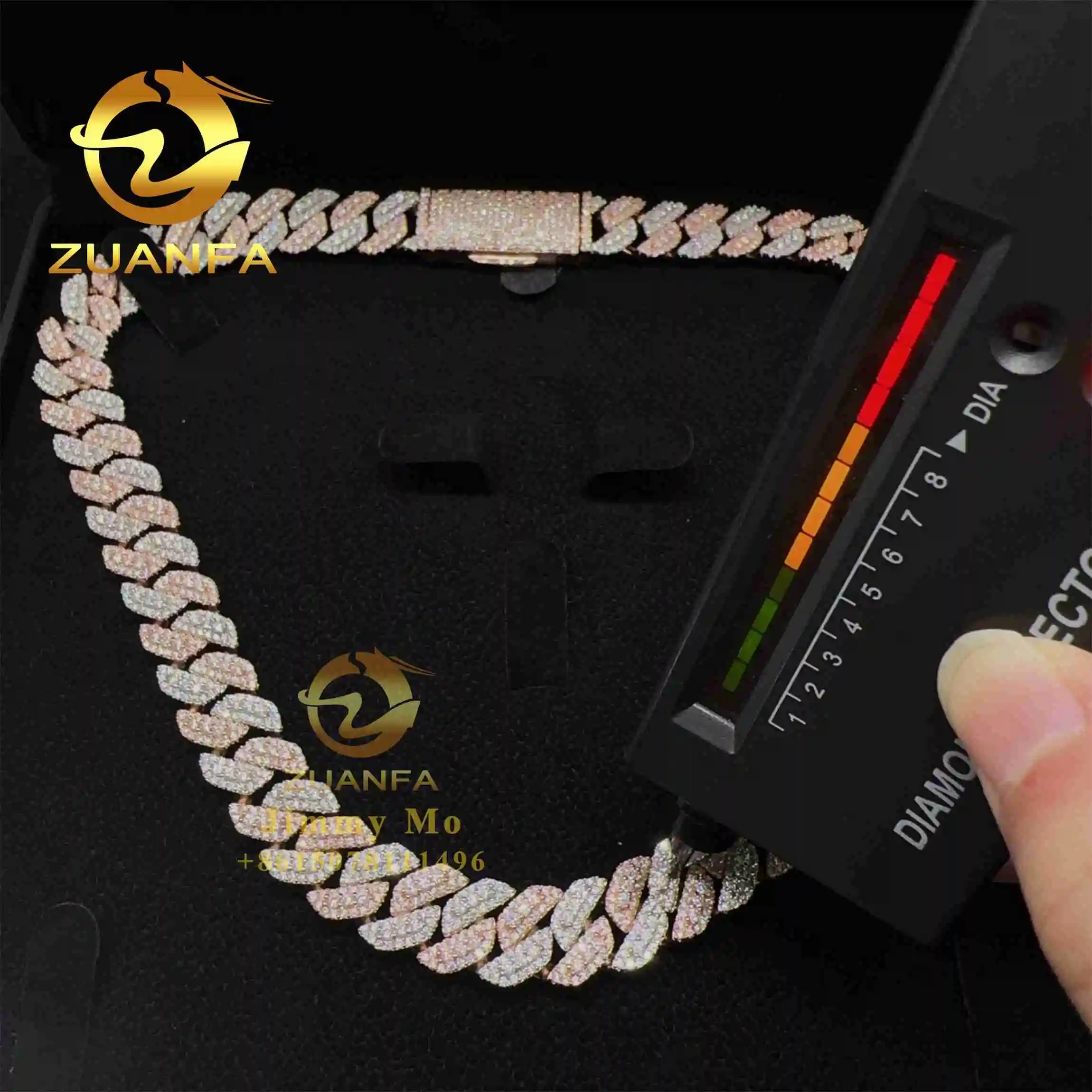 Pass Luxury Diamond Tester 925 Solid Silver 13mm Two Tone Color Iced Out Hip Hop Flawless Moissanite Diamond Cuban Link Chain.