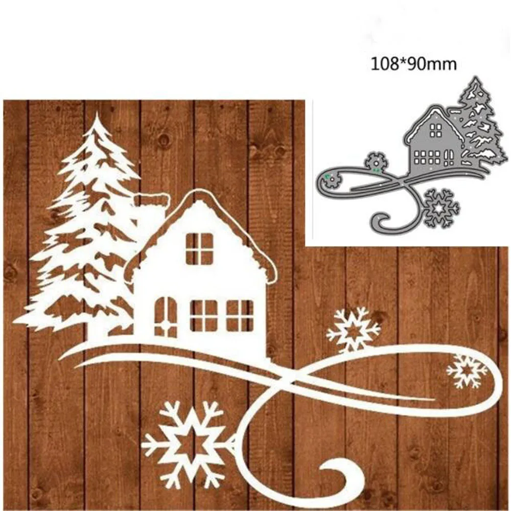Metall-Stanzformen, geschnitten, Winterhaus, Baum, Dekoration, Sammelalbum, Papier, Basteln, Messerform, Schablonen