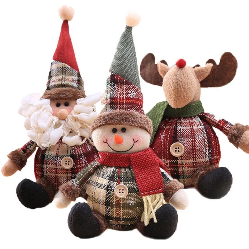 1PC Cartoon Christmas Decoration Figurine Snowflake Plaid Cloth Figurine Christmas Tree Hanging Decoration Children Holiday Gift