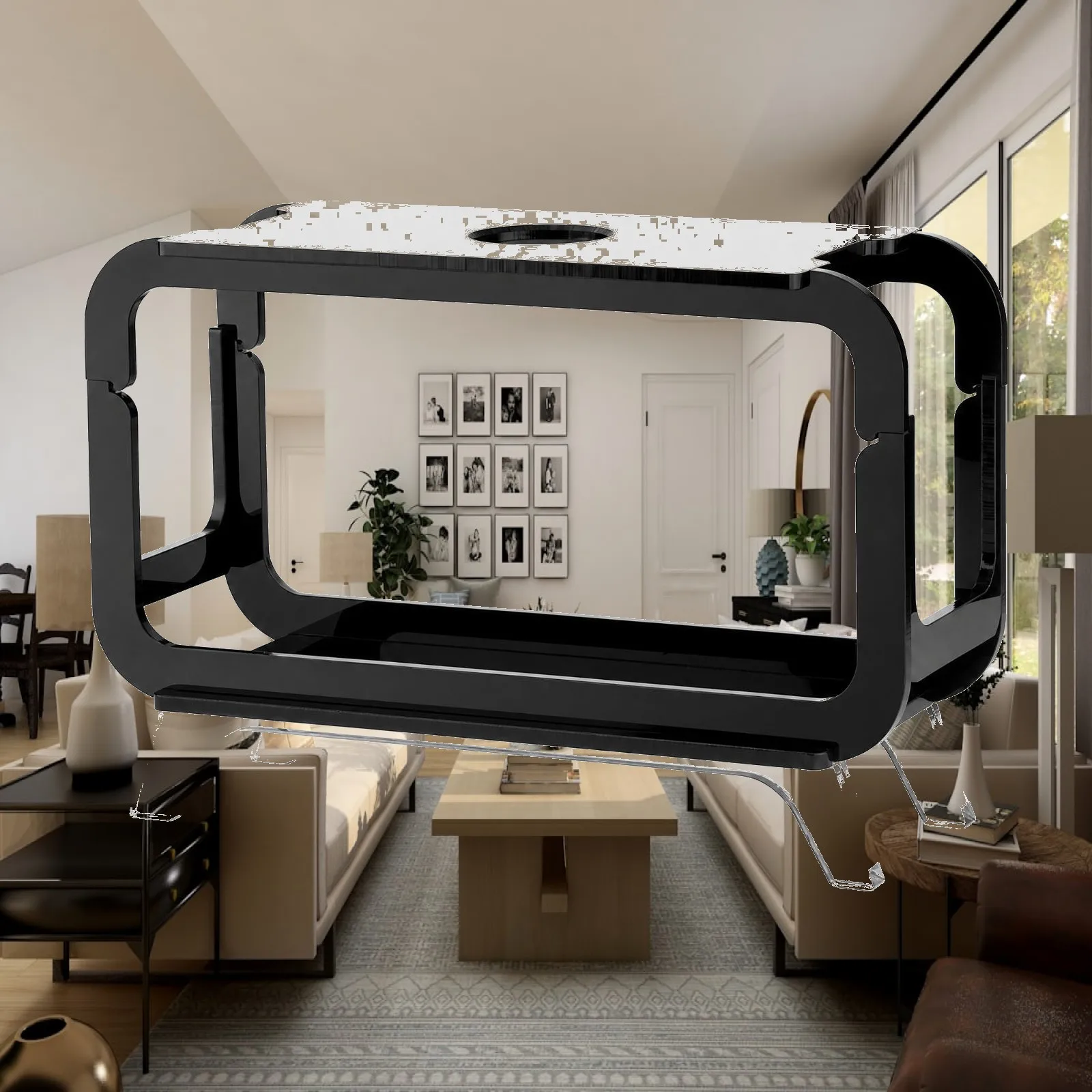 Acrylic Speaker Stand Display for Retro TV Cabinet Shape Desktop Decor with Open Front Panel and Four Support Legs