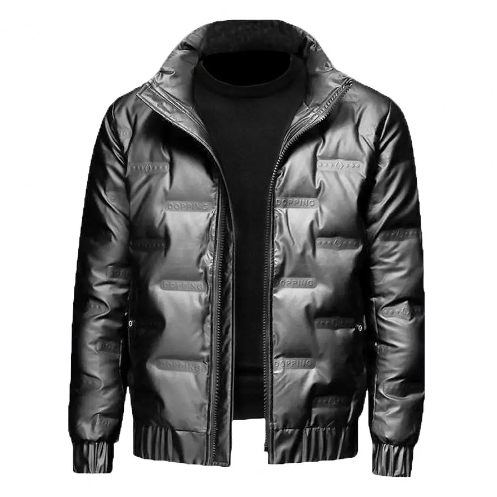 Comfortable Down Coat Stylish Men's Down Cotton Jacket Warm Regular Fit Coat with Stand Collar Zipper Closure for Autumn Winter