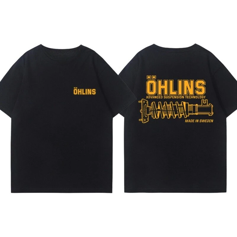 Y2k OHLINS Motorcycle Shock Absorber Modified Cotton Short-sleeved T-shirt for Male Motorcycle Enthusiasts Club
