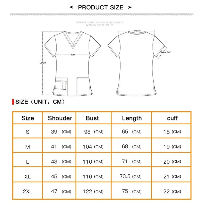 Nurse Uniform Clinic Blouse Summer Women's Short Sleeve V-neck Pocket Care Workers T-shirt Tops Summer Workwear Fsahion Tops