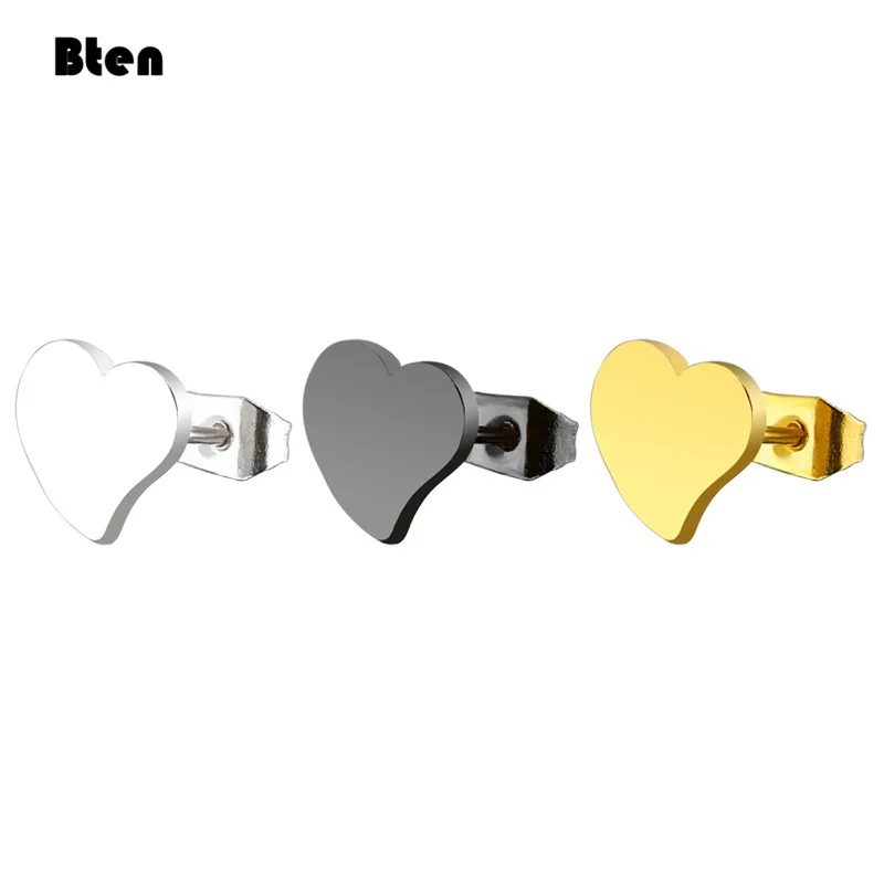 Bten New Gold Silver Color Heart Earrings For Women Punk Vintage Stainless Stud Earrings Fashion Jewelry Gift
