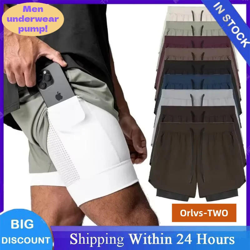 Pantalones cortos para correr para hombre, transpirables, para gimnasio, culturismo, entrenamiento, transpirable, Fitness, estilo americano, pantalones cortos deportivos 2 en 1