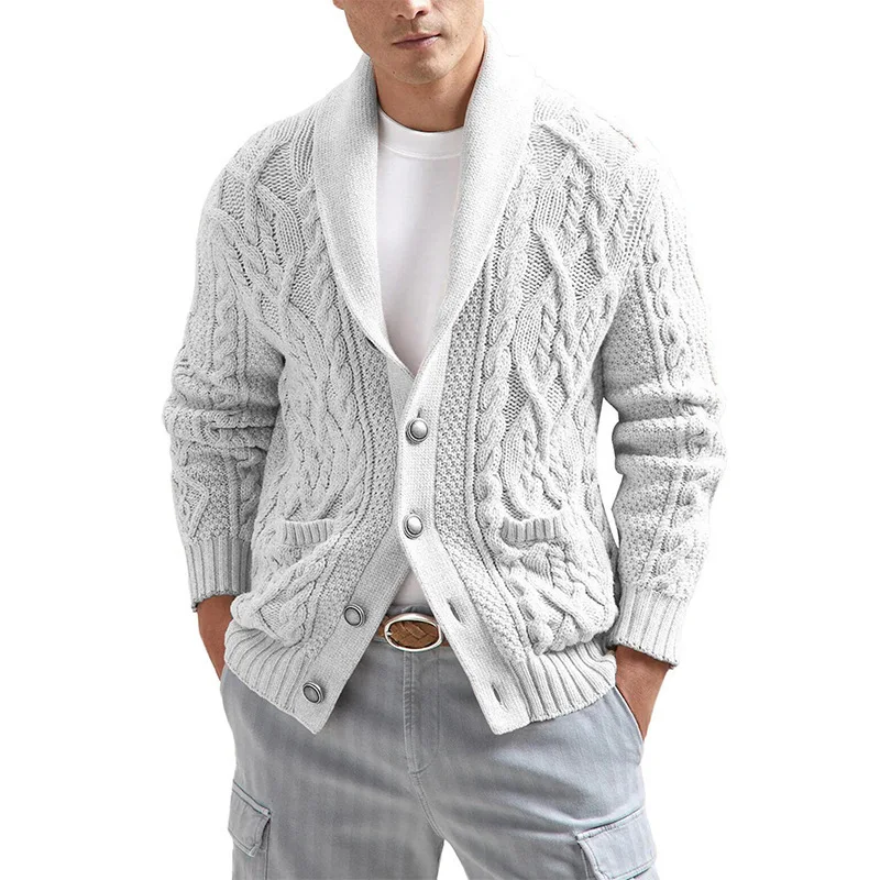 

Men's Knitted Cardigan 2023 Autumn And Winter New Europe And The United States Solid Color Slim-Fit Long-Sleeved Knitted Coat