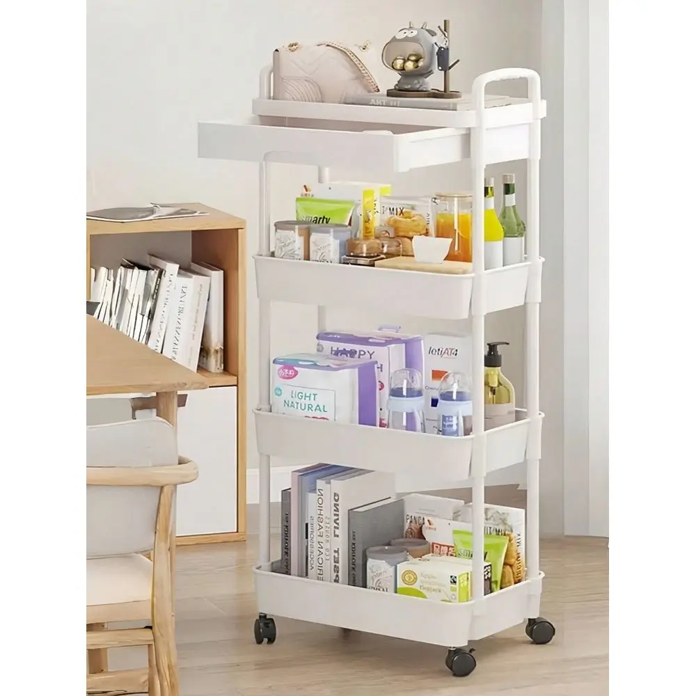 

Swivel Wheel Practical Plastic Cart, Storage Rack, Kitchen Organizer Rack With Handle, MultiFunctional, Movable, Storage Cart,