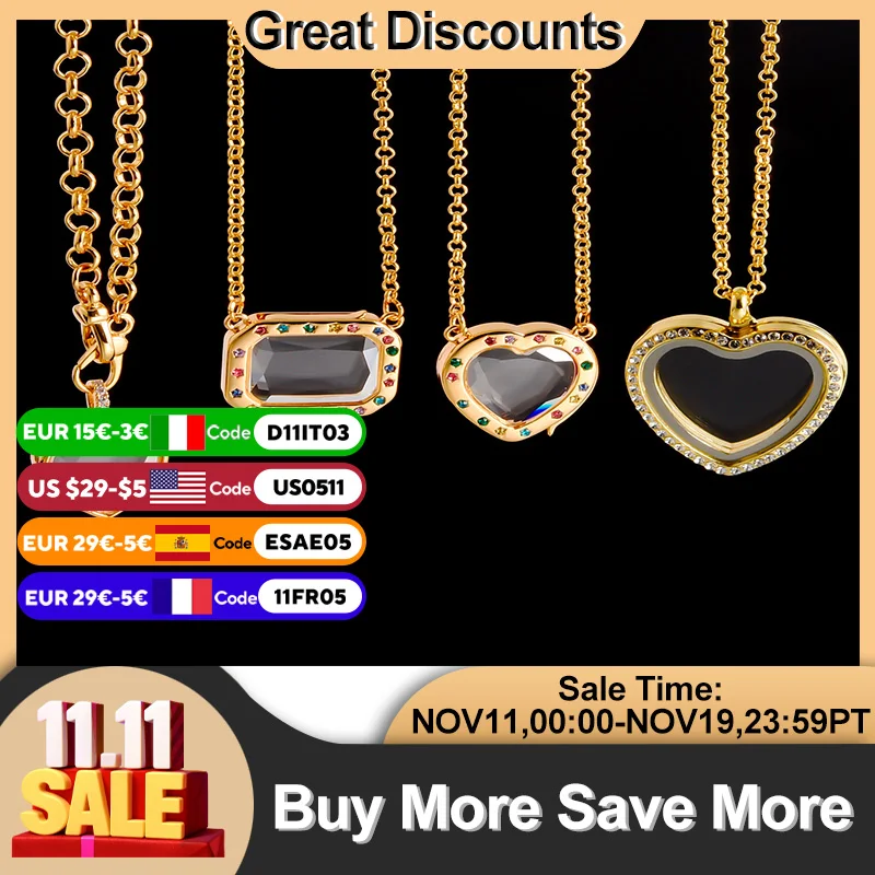 

1Pc Trendy Openable Heart Memory Reliquary Picture Locket Pendant Necklaces Y2K Girl Glass Medallion Men Collares Jewelry