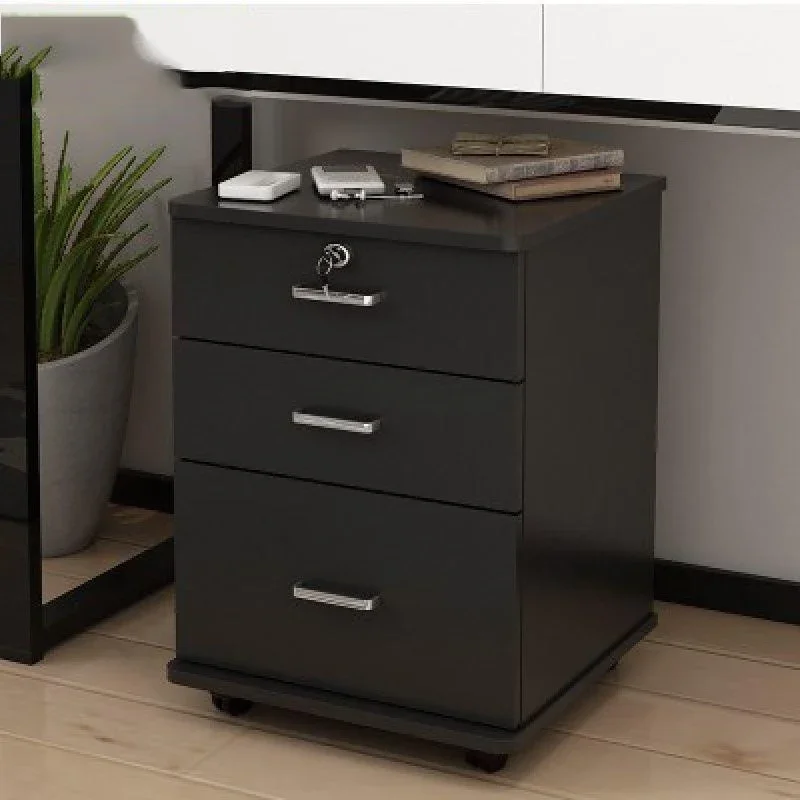 Wheel Design Movable File Organizer Office Supplies 3 Drawer Wooden Office Cabinet File Storage Cabinet with Lock Floor Stand