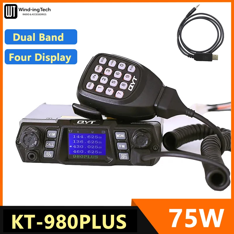 QYT KT-980 Plus Vehicle Mount Radio 75W VHF 136-174mhz UHF 400-480mhz Dual Band Base Car Truck Mobile Radio Amateur KT980 Plus