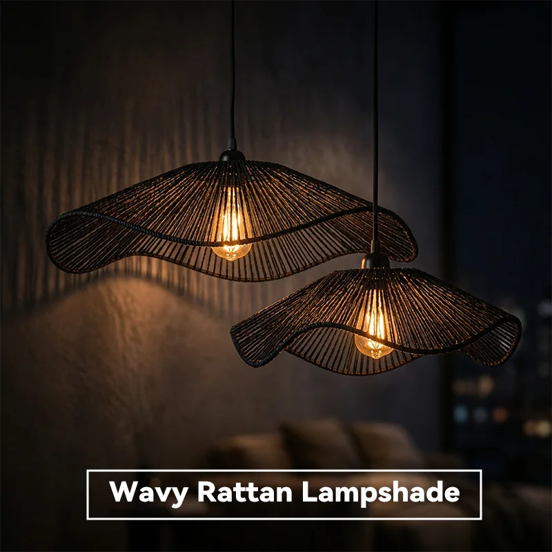 Boho Handwoven Rope Lampshade, Natural Woven Pendant Light Cover for Living Room Bedroom, Minimalist Rustic Lamp Shade