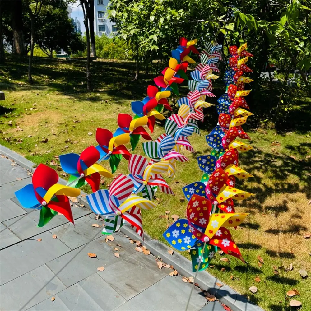 10pcs/set with Rope Strings Colorful Arch Corridor Windmill with Steel Wire Rope Plastic 5 Leaves Pinwheels Handmade Colorful