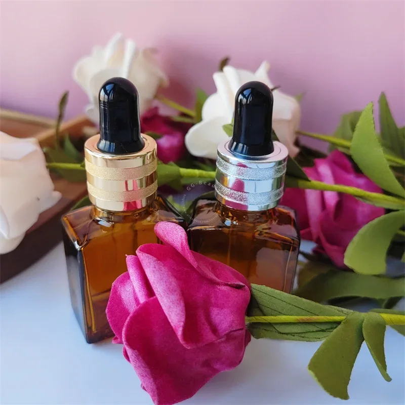 Bottiglie di profumo con contagocce in vetro trasparente piatto da 15 ml con pipetta in vetro per essenza siero CBD olio da massaggio campione da viaggio contenitore vuoto