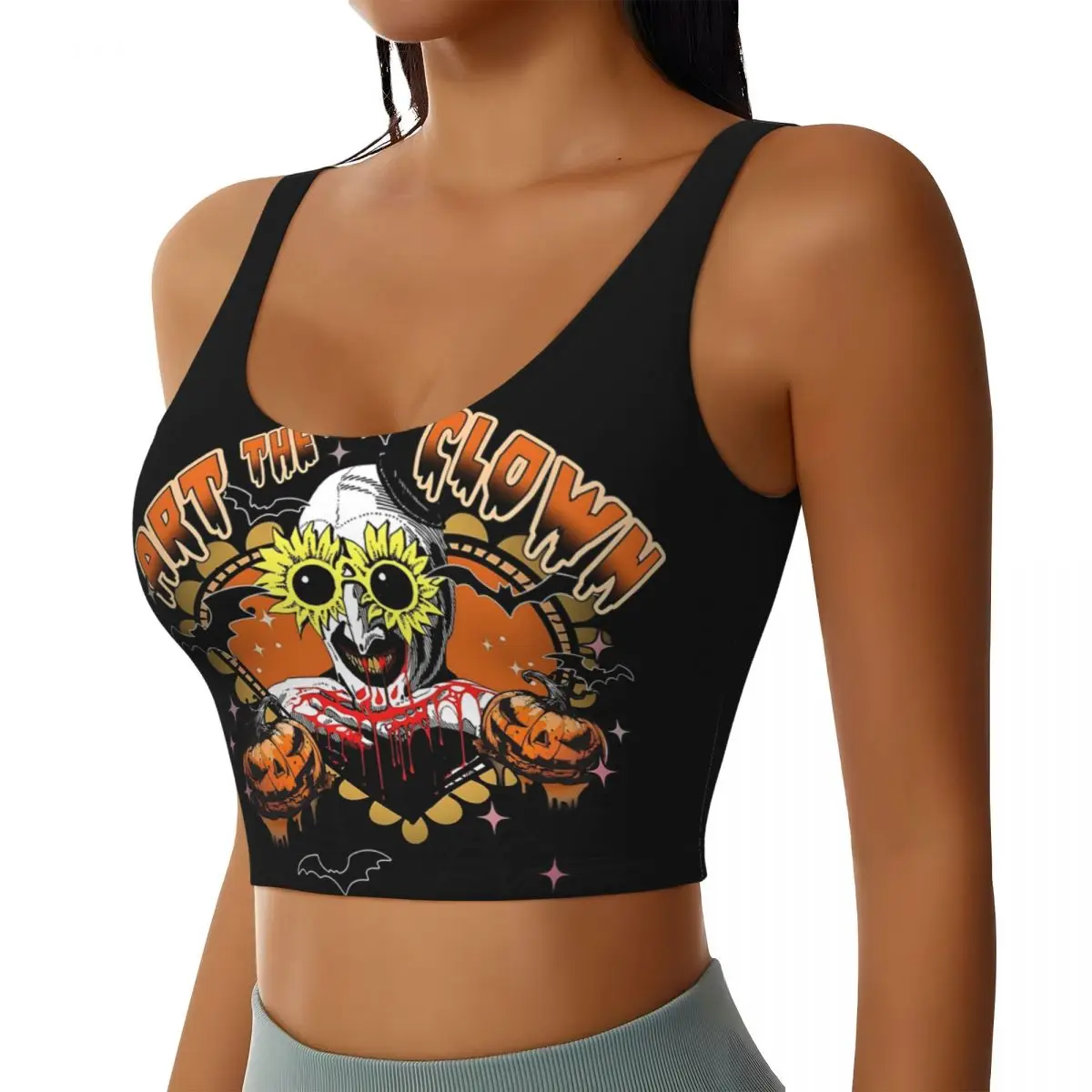 Custom Clown Happy Holliday Halloween Terrifiers Sports Bra Women's High Impact Workout Yoga Crop Top