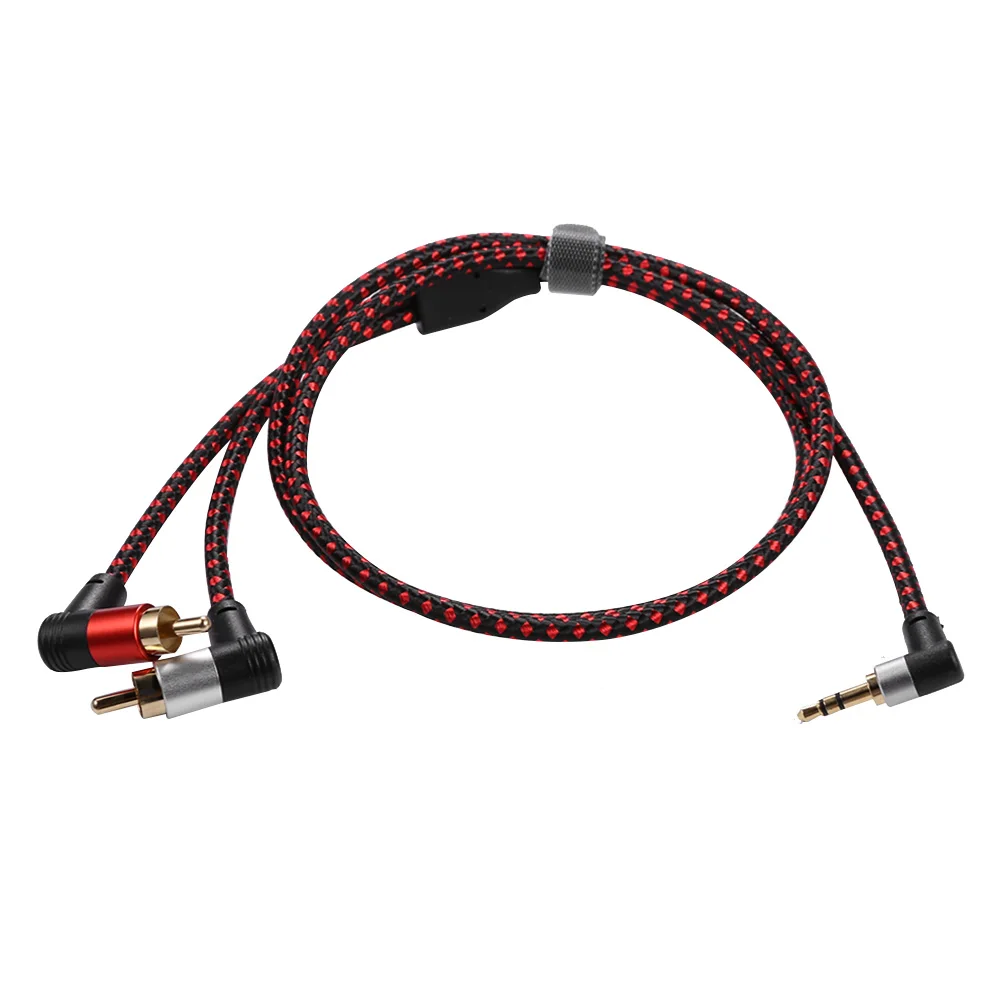 90 Degree 1/8 TRS 3.5mm Male To 2 RCA Male Jack Audio Cable Durable Practical Right Angle AUX Y Splitter Cord for MP3 Amplifier