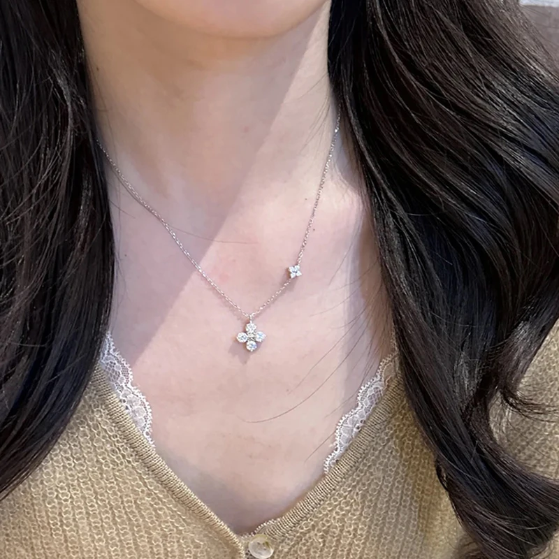 925 Sterling Silver Dainty Lucky CZ Leaf Necklace for Women 14k Gold Plated Flowers Elegant Pendant Necklace Wedding Jewelry