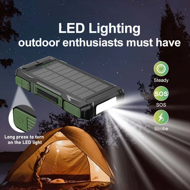 10000mAh Solar Power Bank Portable High Capacity Charger Compatible with IOS Android USB-A And USB-C Fast Charging 2025 New