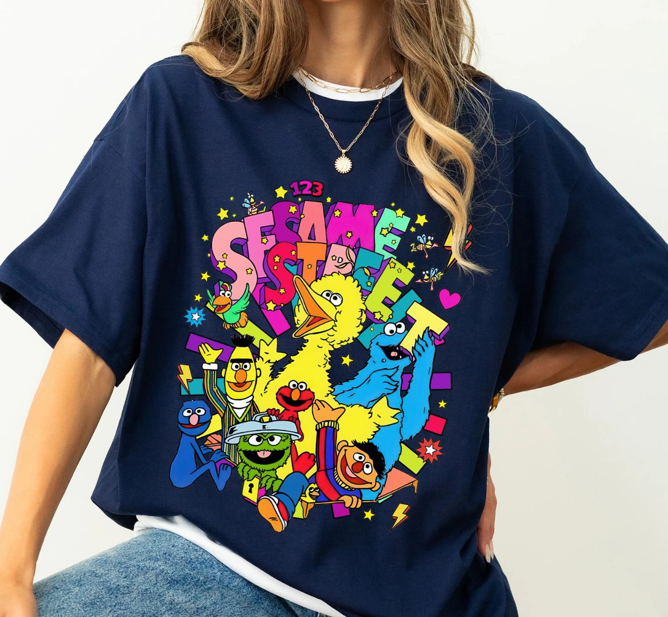 Camisa de personaje familiar de Barrio Sésamo, camiseta de color cómoda del equipo Muppet, camiseta unisex de tendencia, regalo de viaje de vacaciones de Disneyland