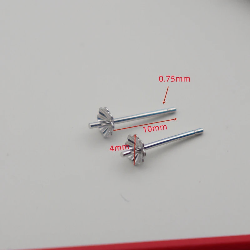 1Pair  925 Sterling  Silver Earring Settings Etud Flower Shape for Pearl Round Beans Accessories DIY Stones for Lady 1 Pair