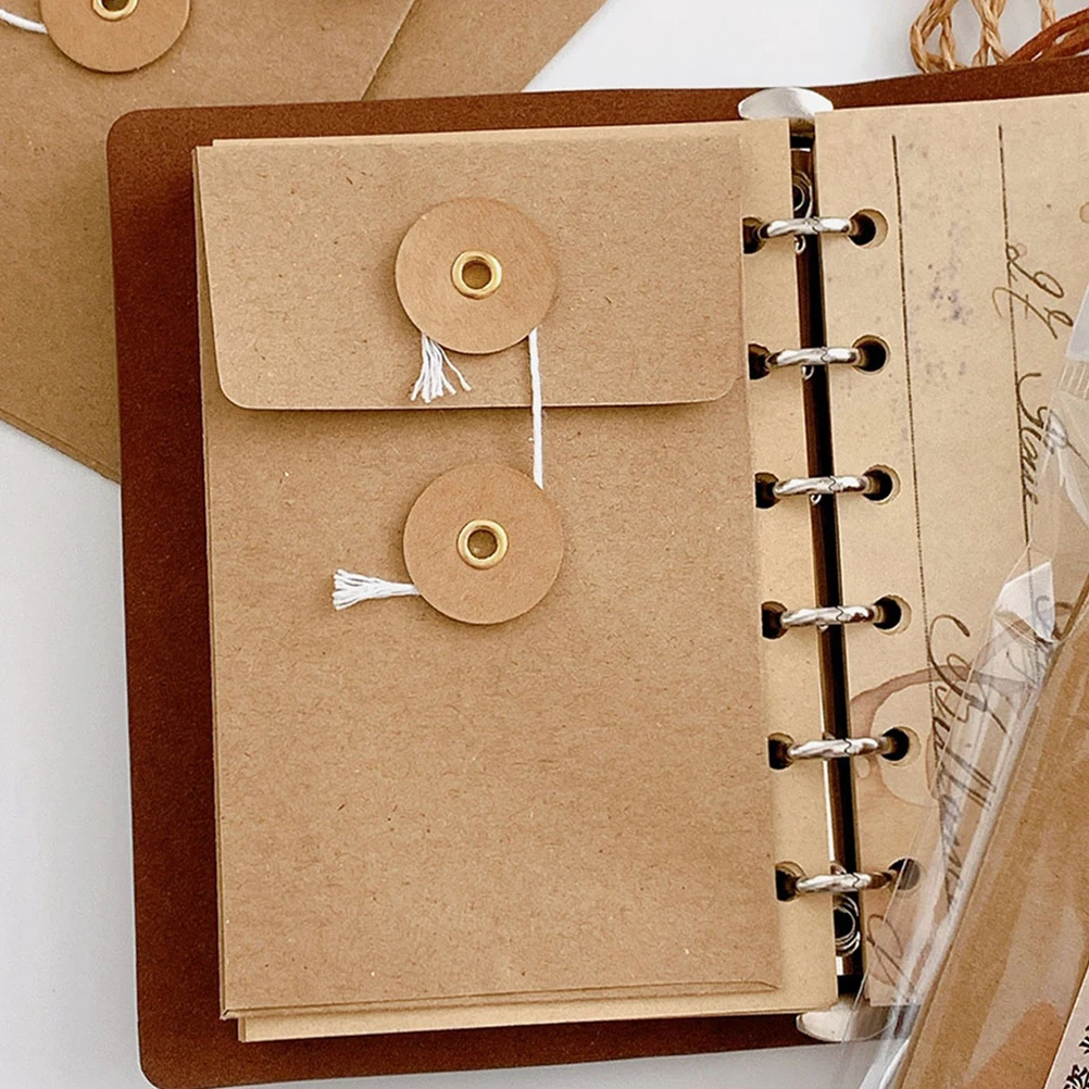 

5 Pcs Kraft Paper Envelopes 80x125mm Vintage Handmade Storage Bags with String Closure for Documents Stamps Cards