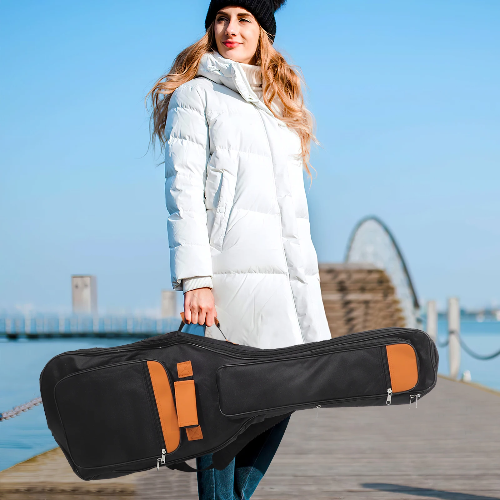 

Guitar Bag Backpack Ukulele Carrying Storage Container Black Acoustic Simple Bass