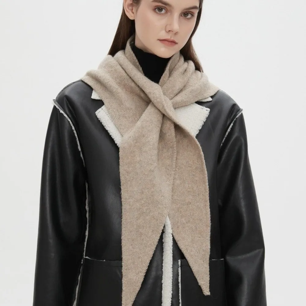 Fashion Imitation Cashmere Women Shawl Solid Color Thickened Knitted Triangle Scarf Soft Winter Warm Wool Blended Shawl