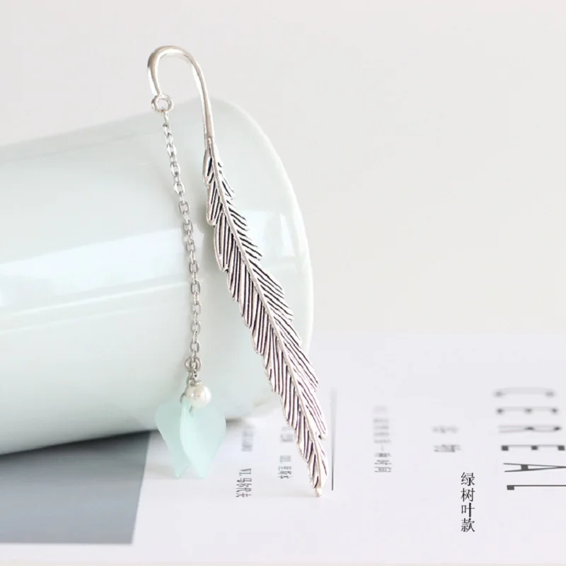 JESJELIU Creative Metal Bookmark Feather Pendant Book Page Mark Paper Clip Student Stationery School Supplies Bookmarks Gift