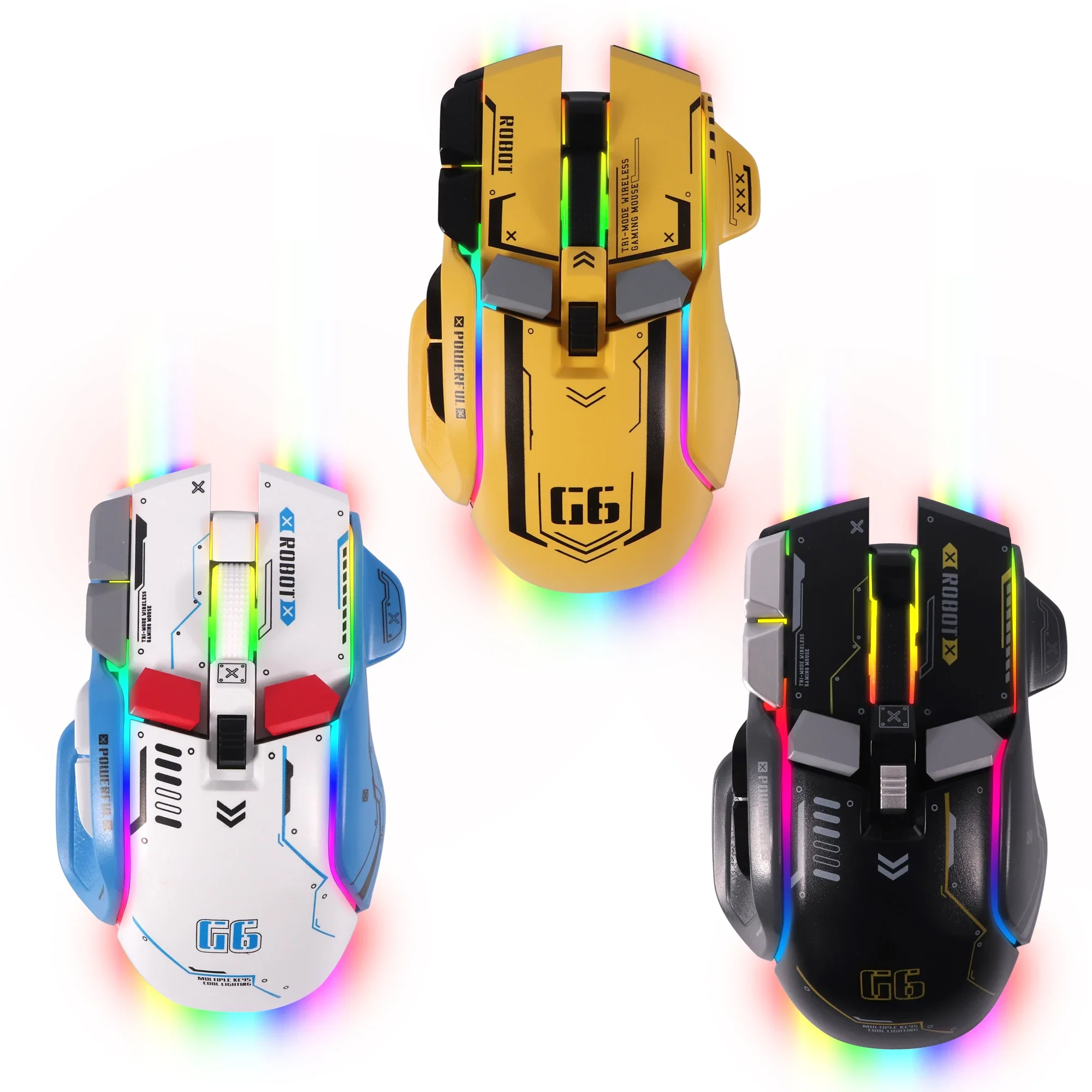 Tri-Mode Wireless Gaming Mouse Mecha Style 2.4G Bluetooth Wired Rechargeable Silent 10 Buttons RGB LED Backlit For Laptop PC