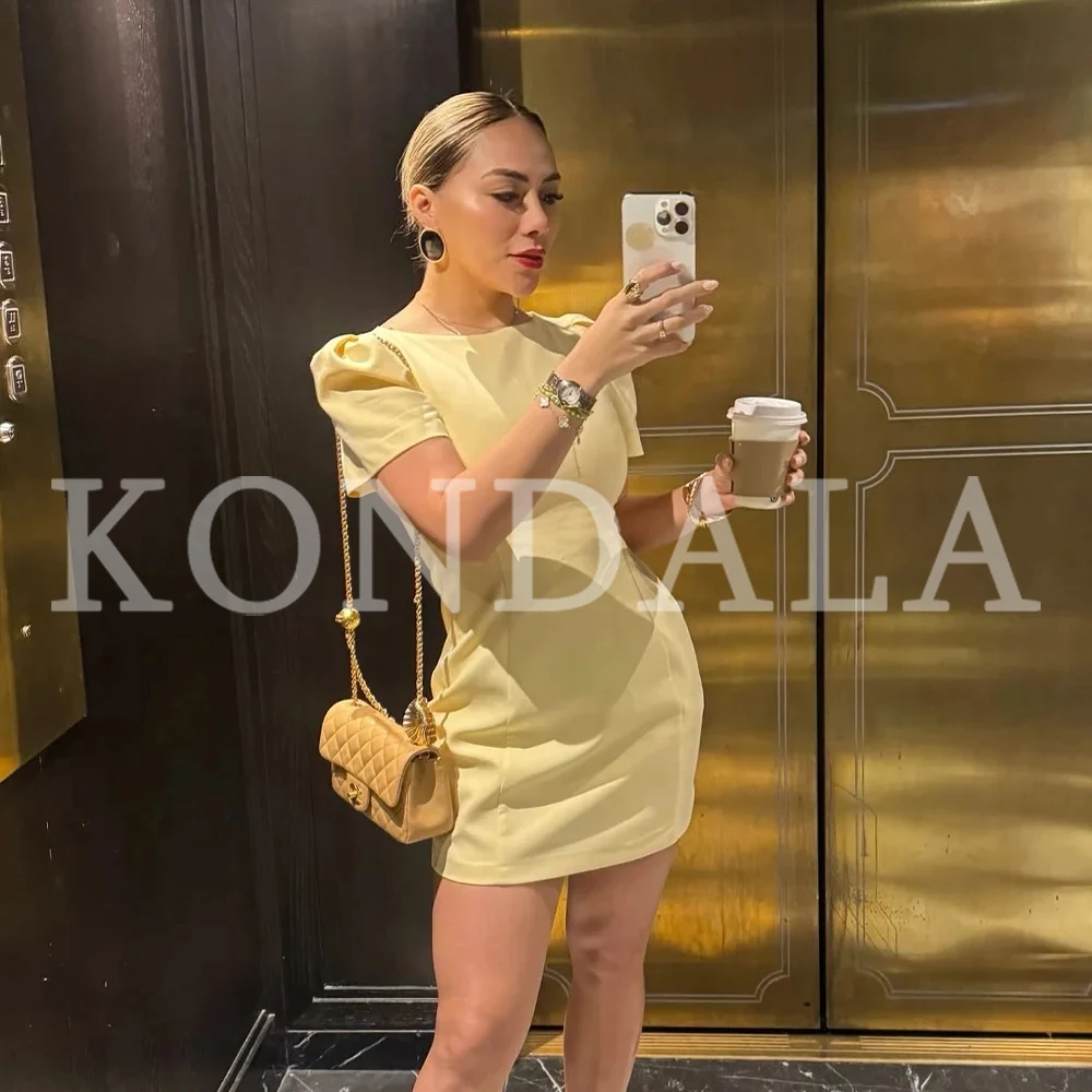 KONDALA 2026 Frühling Sommer Elegante Damen Buttergelbe Kleider Modischer Strandstil Abschlussball Urlaub Damen Geburtstag Mini-Kleider