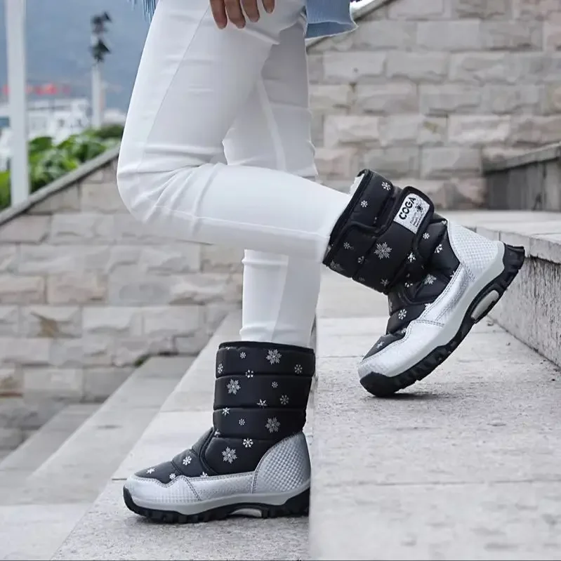 Kids Snow Boots For Girls Winter Warm Shoes With Fur Pink,Black Children Boys Booties Outdoor Non-slip Sole Size 27-38# BT9905