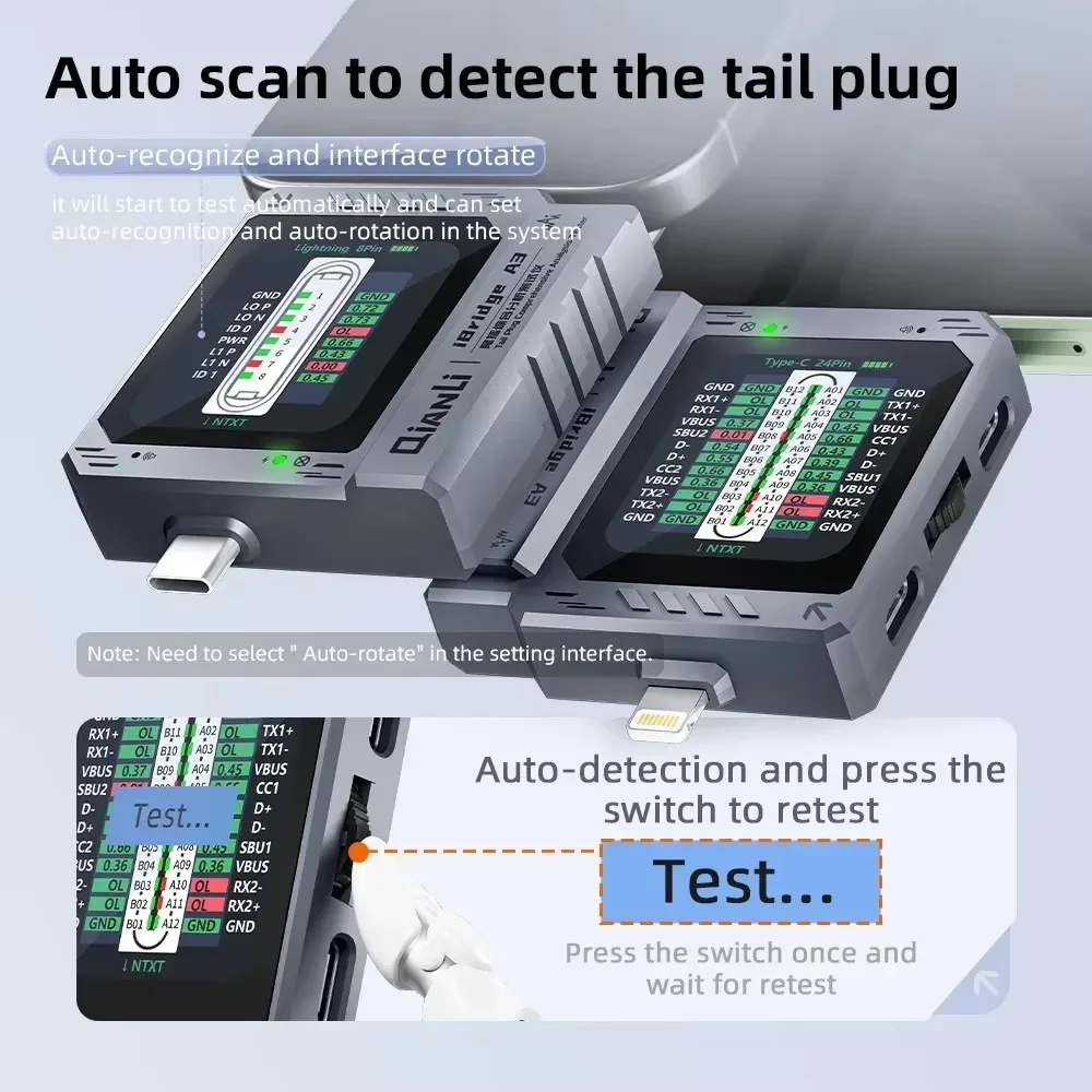 QIANLI iBridge A3 RG V68 YCS TNS360  mobile phone tail plug detector Support Lightning and Type-C interface devices