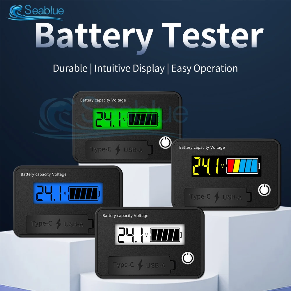 DC8-30V Car Battery Charge Level Indicator Lithium Battery Capacity Meter Tester Display LCD Tester Voltmeter USB+Tpye-C