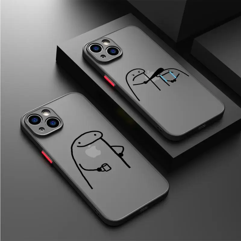 Funda divertida de dibujos animados para iPhone, carcasa negra mate para iPhone 15, 11, 14, 13, 12 Pro, 7, XR, X, XS, Max, 8 Plus, 6, 6S, SE, 2022, 15Pro