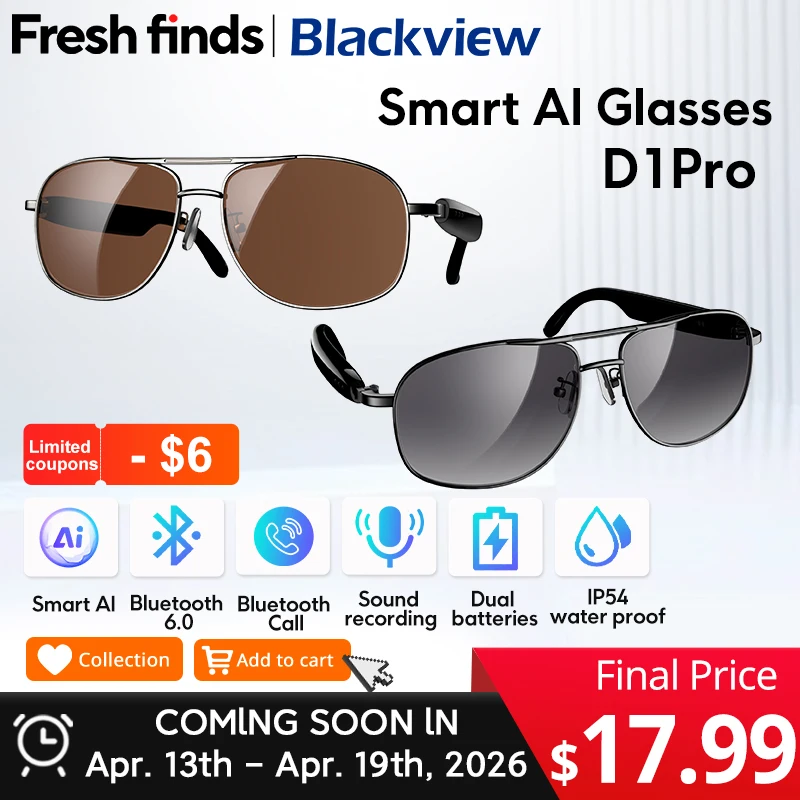 

【World premiere】Blackview D1 Pro AI Smart glasses IP54 Bluetooth Call Open sound field voice assistant UV protection Glasses
