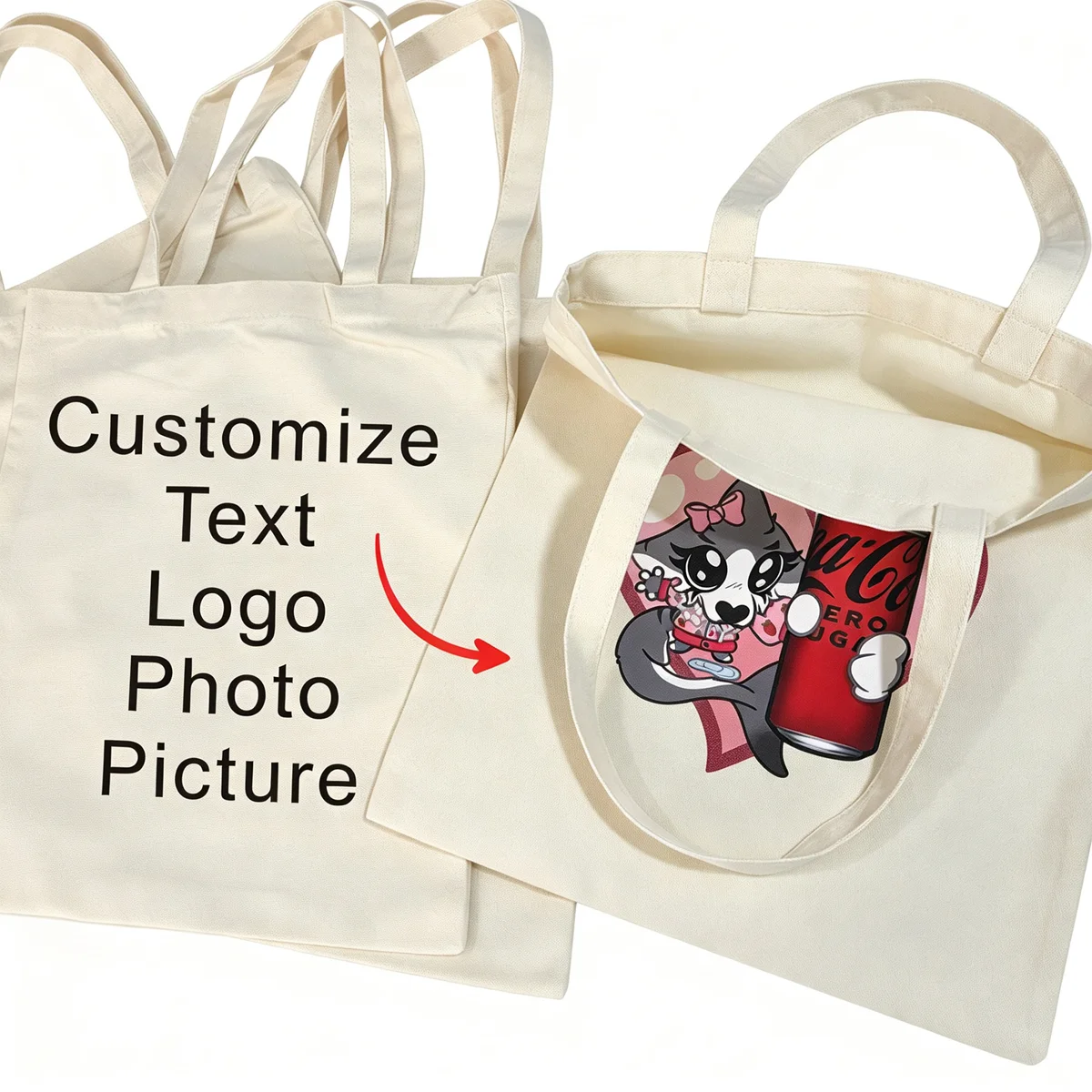 DIY Personal Customized Tote Bag Shopping Add Your Logo Print Original Design Fashion Travel Canvas Shoulder Bags Women Handbags