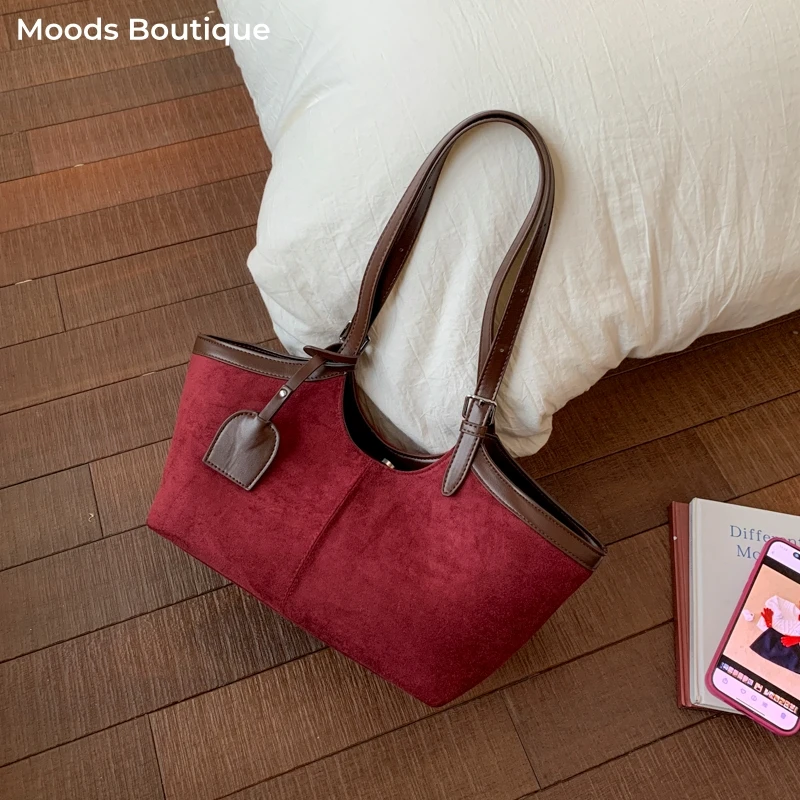 

MOODS 2025 Autumn Latest Retro Underarm Shoulder Bags For Women Faux Suede Pure Color Armpit Bag Casual Street Designer Handbags