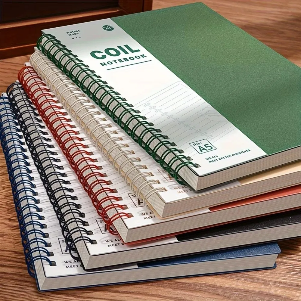 

Блокнот на спирали A5/B5, 120 кремовых страниц, утолщенные карманные блокноты, плоский переплет с кольцевыми переплетами, блокнот на катушке