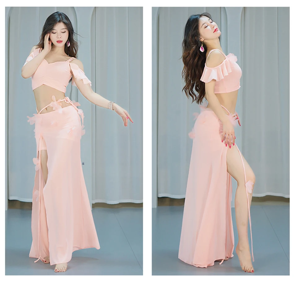 Buikdans Prestaties Pakken voor Vrouwen Top + Rok Dubbele Split Rok Danskostuum Stage Performance Outfit Oefenkleding