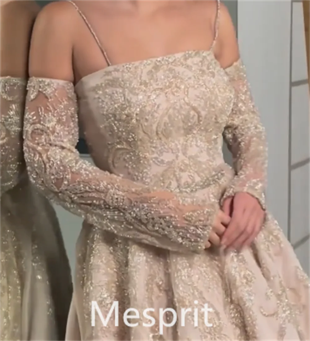 Customized  Mesprit Fashion Exquisite Spaghetti Off-the-shoulder A-line Evening Dresses Beading Paillette S Custom Dress