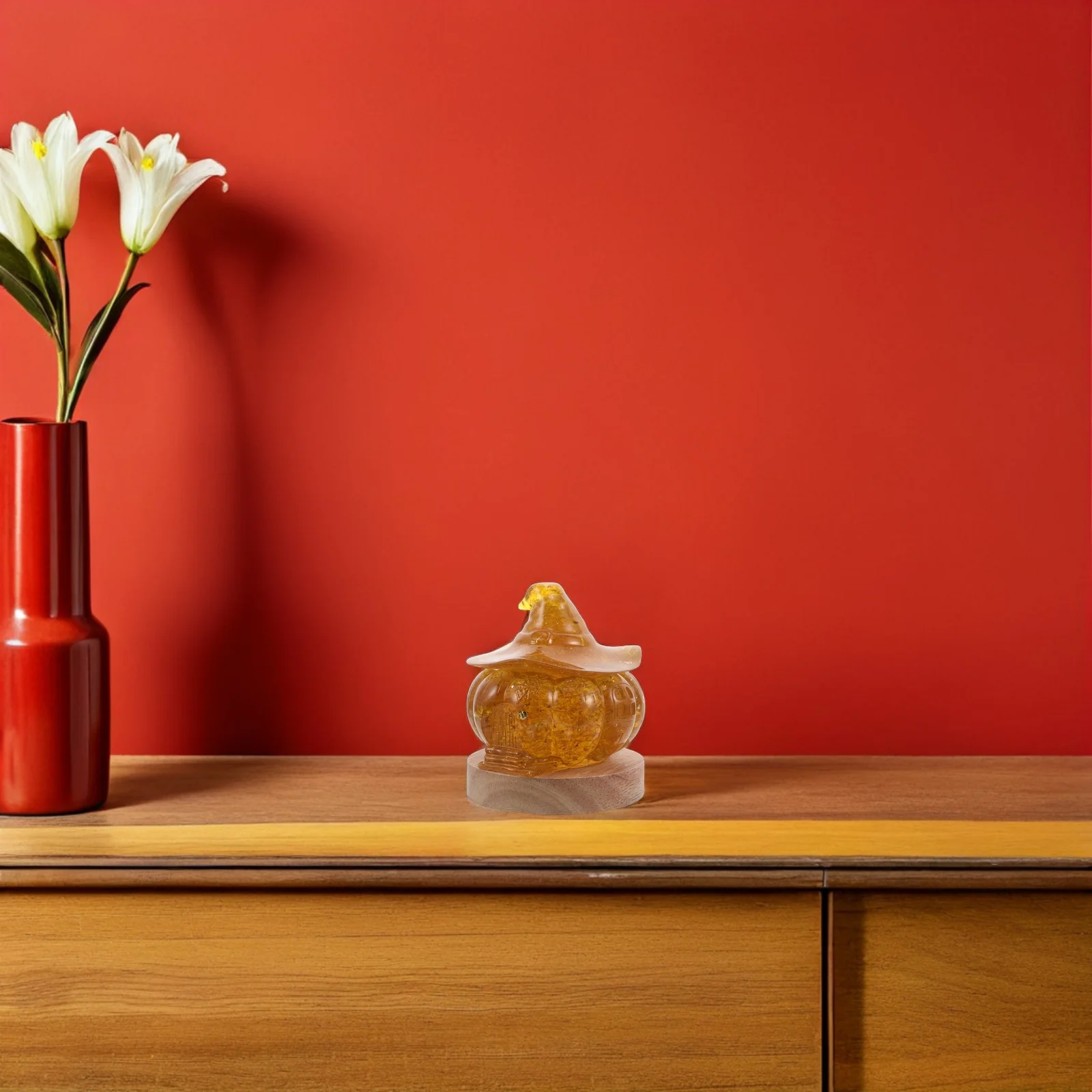 ضوء الليل اليقطين: مصباح اليقطين الكريستالي ثلاثي الأبعاد مع قاعدة خشبية أصفر Led ديكور الخريف لغرفة النوم والحمام وعيد الشكر #2