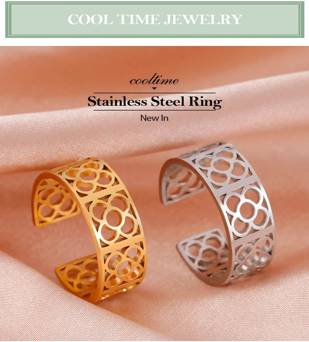 COOLTIME Barcelona Blumen verstellbare Ringe für Männer Frauen Edelstahl offene Fingerringe Blumen Schmuck Geschenk – Detail 1