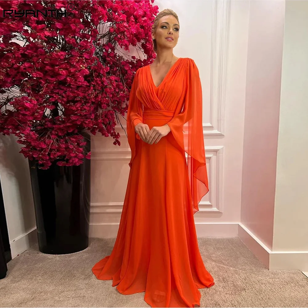 

Ryanth Orange Chiffon Prom Dresses A-Line Eleagnt Evening Gown for Wedding Saudi Arabic Celebrity Party robe de soirée 2024